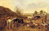 John Frederick Herring, Jnr Canvas Paintings - A Farmstead